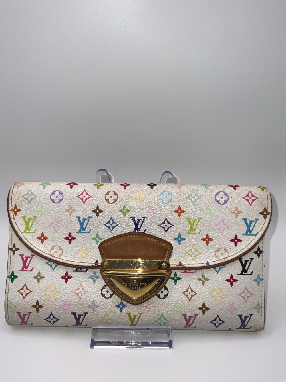 Louis Vuitton White Multicolor Monogram Canvas Flap Clutch